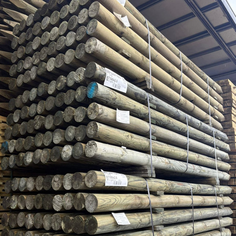 2.5m x 100mm Treated Round Post | Pointed | 15yr Guarantee