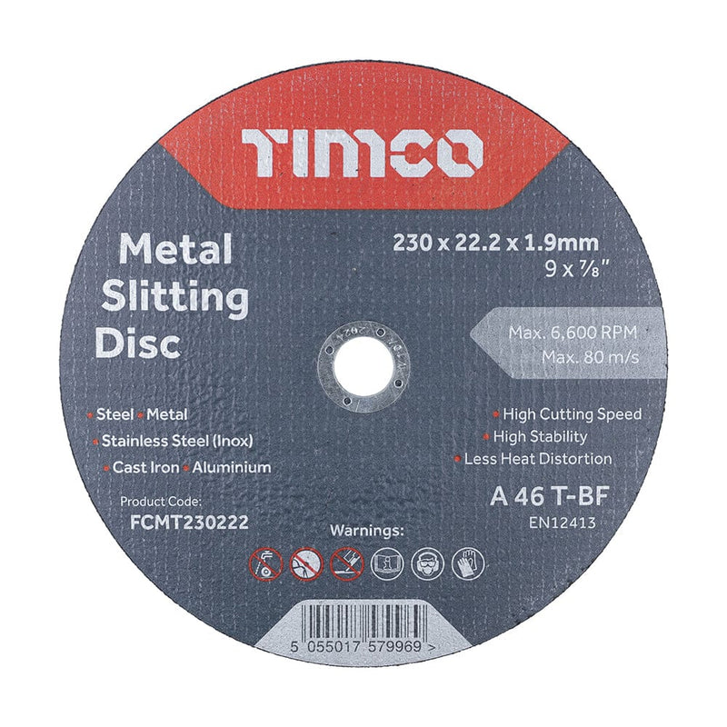 Timco 230mm metal cutting disc Bonded Abrasive Disc - For Cutting 230 x 22.2 x 1.9 - 25 PACK