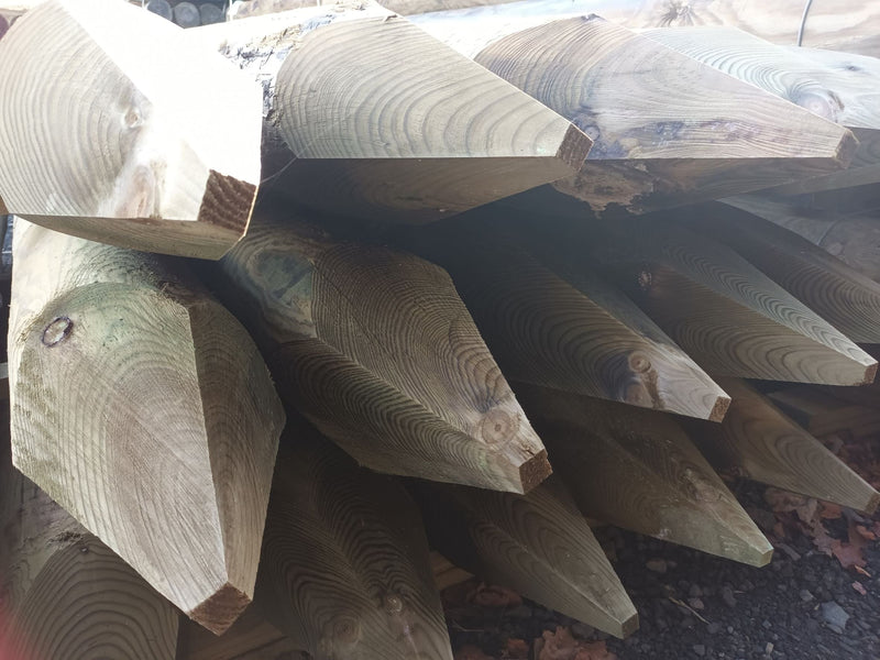 2.4m Machine round fencing strainers/turners, pointed UC4 treated PERMAPOST